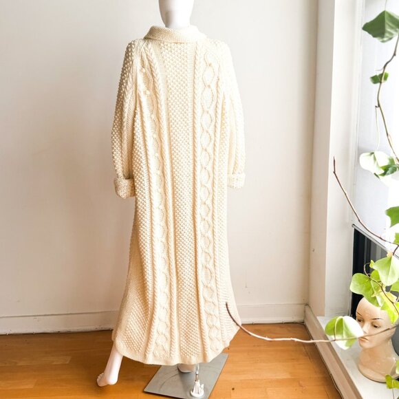 Vintage Ivory Maxi Chunky Cable Knit Sweater Coat XL - Picture 5 of 7